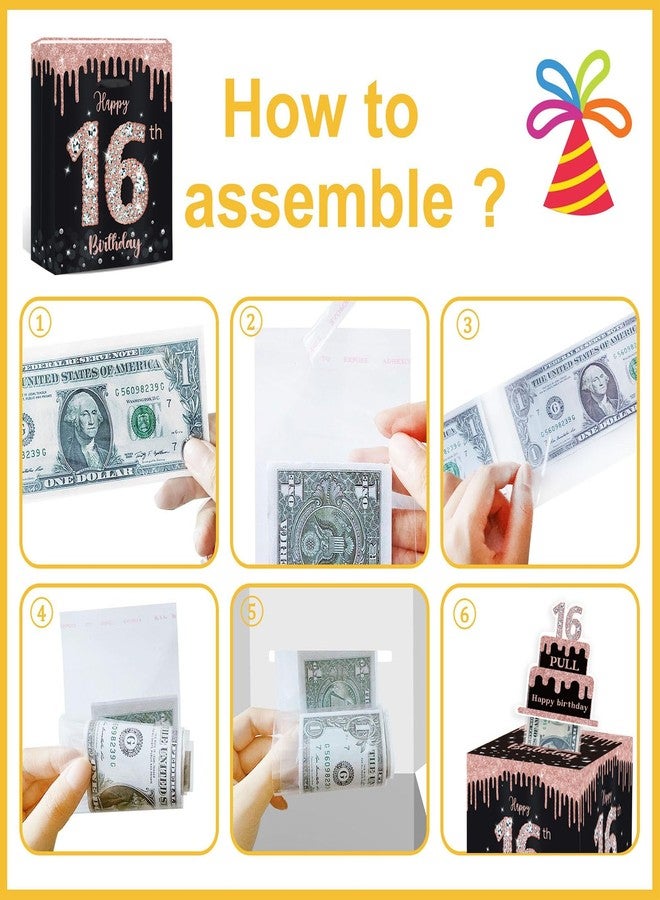 GOLDCROW Sweet 16 Gifts for Girls - 16th Birthday Money Box for Cash Gifts 16th Birthday Gift Bag with Tissue Paper and Greeting Card Set - Rose Gold Sweet 16 Party Decorations - Image 3